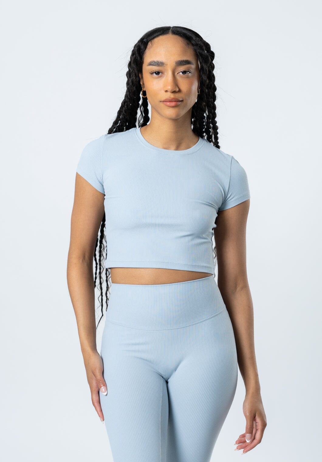 CloudRib Short Sleeve Crop Pearl Blue Tops/Tanks Paragon Fitwear 