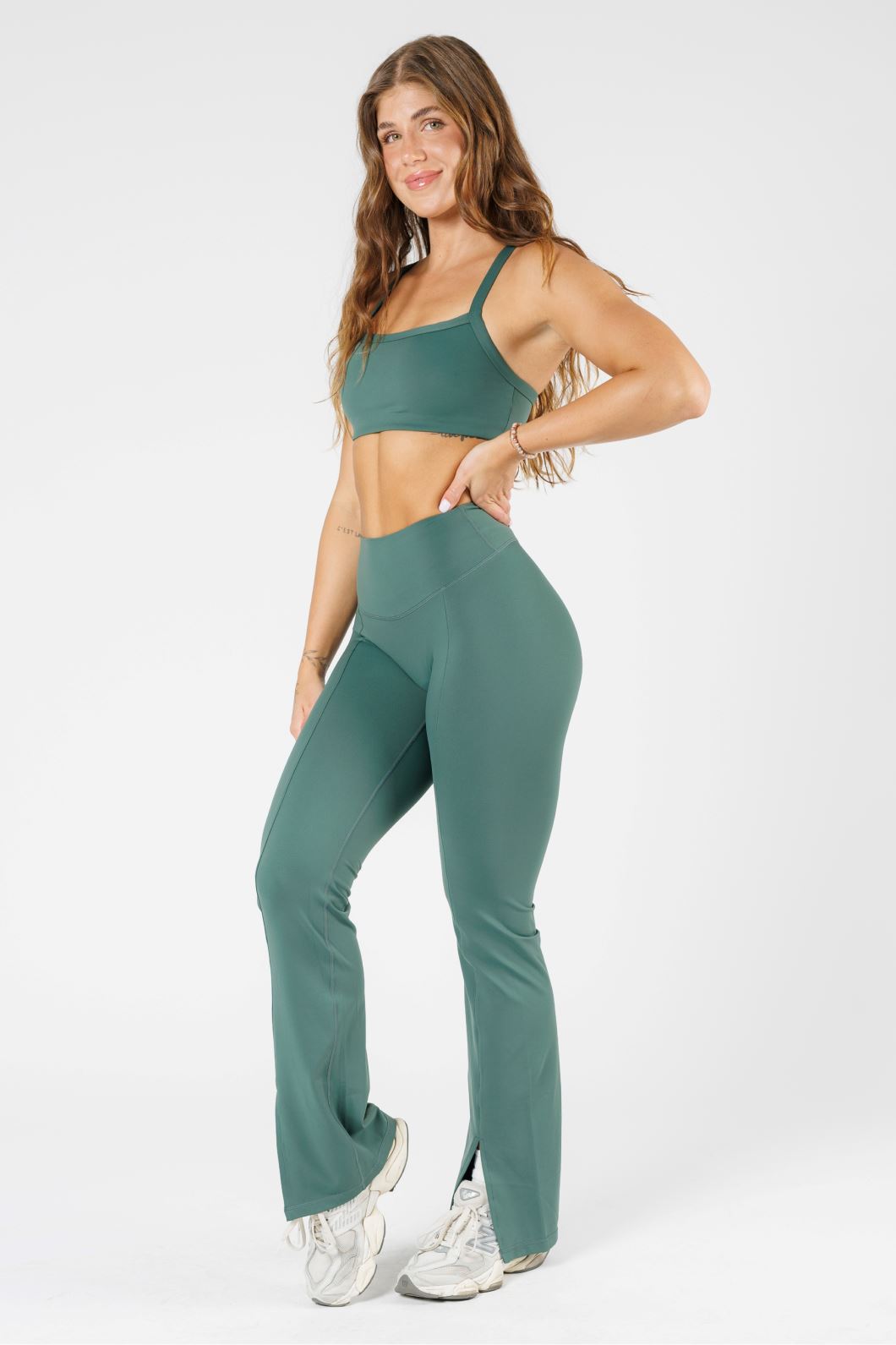 FormLux Front Slit Sculptseam® Plus Flare Legging 32" Pine Leggings/Joggers Paragon Fitwear 