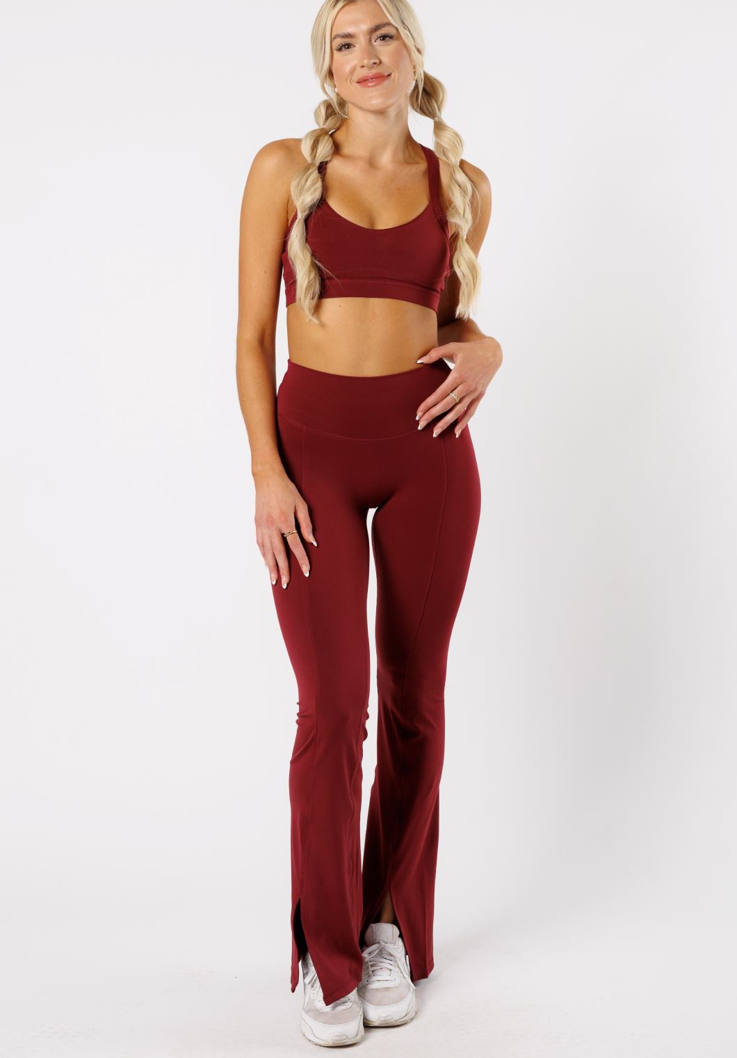 Reluna Front Slit Sculptseam® Flare Leggings 34" Red Velvet Leggings/Joggers Paragon Fitwear 